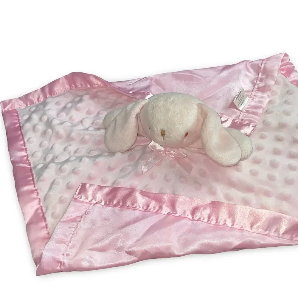 Pro Goleem Pink Bunny Rabbit Baby Lovey Security Blanket Minky Dot Satin Trim